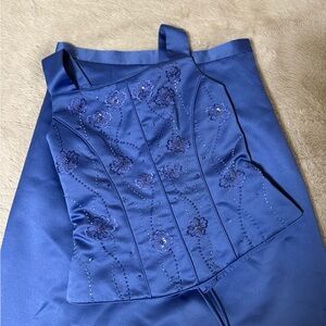 Vintage blue satin corset top and skirt set